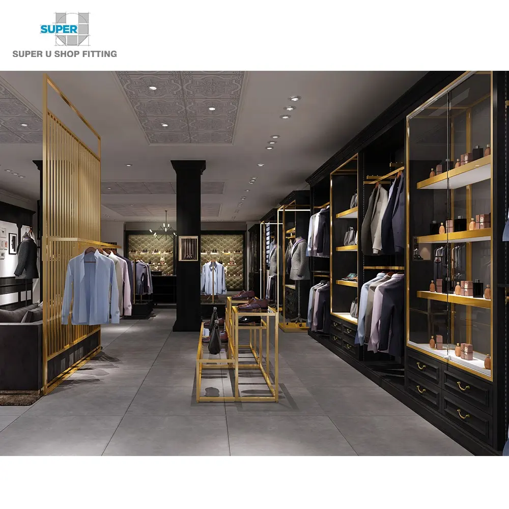 Loja de roupas masculina, loja de roupas para homens personalizada, design de interiores, loja de roupas, decoração, mobília de luxo