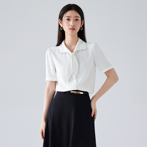 Women's Short Sleeve Shirt Solid Color Polyester Workwear Simple Professional Commuting Blouse - Product Image 4