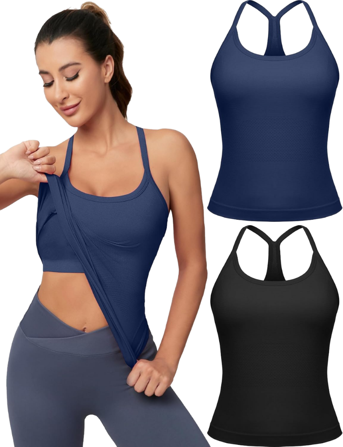 Women's Seamless Ribbed Yoga Top with Pads, Quick-Dry Running Fitness Tank, Sports Apparel Gym Clothes Women