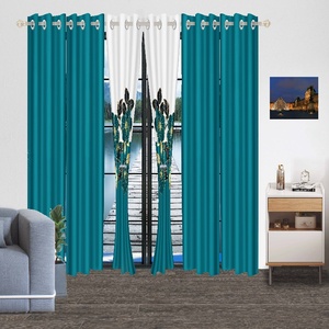 Chất lượng cao màu xanh palin và hoa cửa sổ valances bán buôn rèm cửa cho phòng khách - Product Image 6