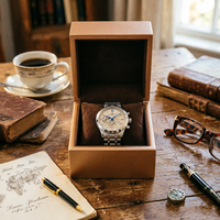 Boîte à montre en bois finition or rose mat, doublure en velours brun foncé, logo personnalisé, boîte de rangement de luxe pour montre de marque, emballage pour montre