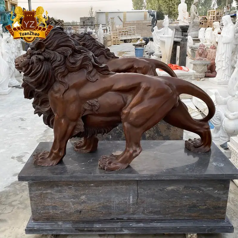 Decorazione da giardino in metallo moderno ruggito in rame bronzo statua di leone in bronzo a grandezza naturale statua di leone in bronzo