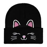 JMSWEATER Bonnets tricotés personnalisés OEM ODM motif chat mignon, broderie de designer, en Spandex, unisexe, à revers, pour l'hiver et le ski