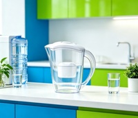 Filter Air Minum Berkualitas Tinggi 2.6L dengan Cartridge Filter Tahan Lama, untuk Dapur Rumah, Desain Kulit Sintetis, Air Mineral Alkali