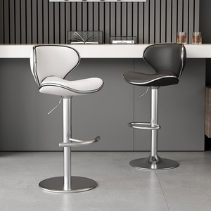 Chaises de bar modernes sur mesure en métal <span class=keywords><strong>blanc</strong></span>, hauteur comptoir, pivotantes, <span class=keywords><strong>tabouret</strong></span> de bar en cuir noir pour îlot de cuisine - Product Image 1