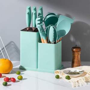 Juego de 19 utensilios de cocina de silicona con tabla de cortar, cubo de almacenamiento con mango de madera y cuchillo, herramientas de cocina - Product Image 2