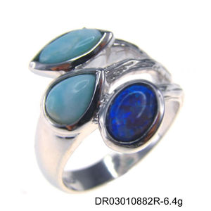 Anillo de Plata de Ley con Tres Piedras de Larimar Natural al por Mayor para Hombre - Product Image 2