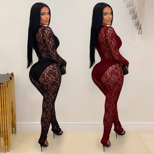 ZHEZHE Tuta Intera Sexy ed <span class=keywords><strong>Elegante</strong></span> da Donna in Pizzo Trasparente, Stile Europeo e Americano, Aderente e Scavata, con Dettagli Cut-out - Product Image 2