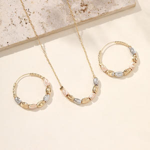 ชุดเครื่องประดับเจ้าสาวแบบปากีสถานประดับลูกปัดระยิบระยับ 3 สีจาก Kinnear Wholesale ต่างหูแบบห่วงสีชมพูและสีเงินพร้อมสร้อยคอสำหรับผู้หญิง - Product Image 2