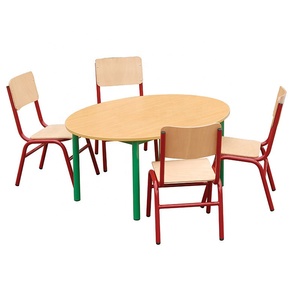 Escritorio escolar doble de madera antigua china, escritorio y silla escolar apilables - Product Image 6
