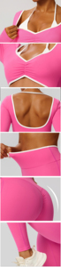 Set da 2 Pezzi con Top Corto a Maniche Lunghe con Scollo a V e Halter, <span class=keywords><strong>Leggings</strong></span> a Vita Alta con Finiture a Contrasto, Completo da Palestra e Yoga per Donne - Product Image 3