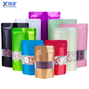 High quality colored aluminum foil Smell proof resealable Food plastic packaging bags frosted vertical zipper bag with window