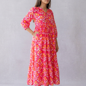 Robe maxi en coton rose et orange pour femmes - Product Image 1