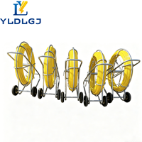 YILI 8mm 200m Câble de signalisation ferroviaire, tige de tirage non conductrice en fibre de verre sur roue, jaune, pour tirage et pose sur voie