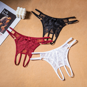 Tangas de poliamida transparentes con estampado floral para mujer, de talle bajo, con entrepierna abierta, sin costuras, semitransparentes, con decoración de encaje. - Product Image 2