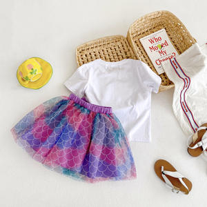 2022 Summer New <b>Girls</b> Sweet Mermaid Short <b>Skirt</b> Short Sleeve Children's Wholesale <b>Girls</b> Clothing Sets - Product Image 4
