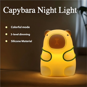 Lampe de chevet en silicone Capybara, 3 niveaux de luminosité réglables, LED 7 couleurs, minuterie 30 minutes, cadeau idéal pour chambre d'enfant - Product Image 1