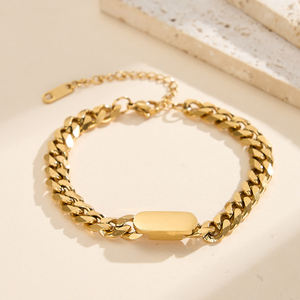 STCB05 Joyería Hip Hop, Bisutería de Acero Inoxidable, Barra Lisa Dorada, Cadena <span class=keywords><strong>Cubana</strong></span>, Pulsera de Eslabones Cubanos - Product Image 6