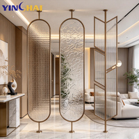 Paravent de séparation de pièce moderne en verre suspendu, écran en verre texturé ovale, cadre métallique, pour l'entrée de la maison, décoration intérieure