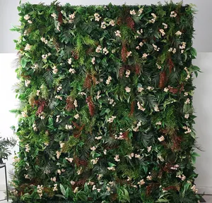 E06-2 Casa Decoração Do Casamento Verde 3D Roll Up Pano Flor Artificial Parede Faux Tropical Planta Folhagem Flor Parede Backdrop Pan