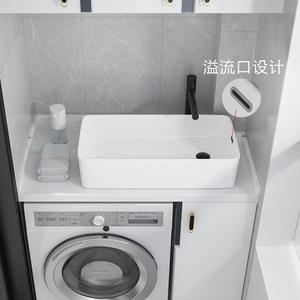 Vasque rectangulaire en céramique pour comptoir avec trou de trop-plein, montage de robinet monotrou, résistante à l'eau, pour salle de bain - Product Image 4