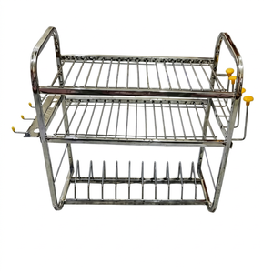 Étagère à vaisselle en métal à 3 niveaux, 18 pouces, organiseur de rangement pour bols et assiettes de cuisine avec crochets - Product Image 6