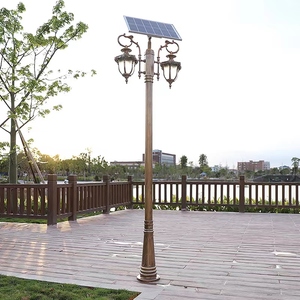 <b>Solar</b> Powered Garden <b>Light</b> <b>Post</b> Dual Glass Shades 2700K Warm White LED Bronze Finish IP66 Motion Sensor Iron Construction - Product Image 5