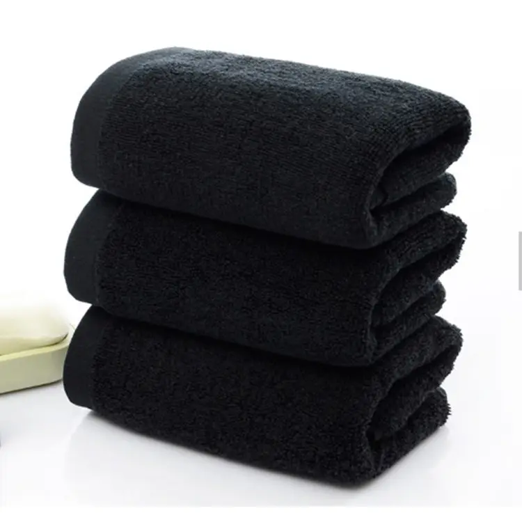 Private label 100% cotton black bath towel custom logo bamboo face towels luxury bath 100otton