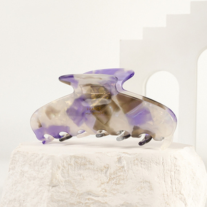 Pince à cheveux en acétate de marbre de qualité supérieure, motif écaille de tortue violette, finition brillante, maintien solide, grande pince française pour coiffure - Product Image 6