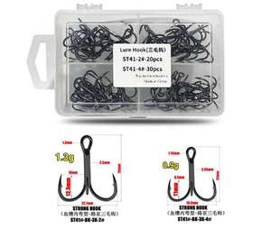 14 #-3/<span class=keywords><strong>0</strong></span> # Appâts de pêche <span class=keywords><strong>3X</strong></span> Strong ST41 Black Nickel Blood Tank Treble Hook Anchor Fish Hook avec Barb - Product Image 5