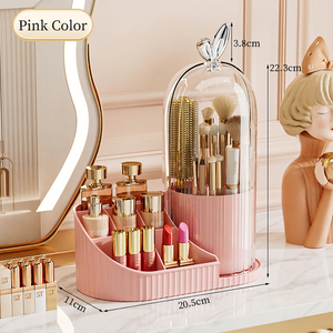 Elegant <b>Plastic</b> Cosmetic Organizer with Rotating Brush Holder and Lipstick <b>Storage</b> for Desktop Makeup <b>Storage</b> - Product Image 6