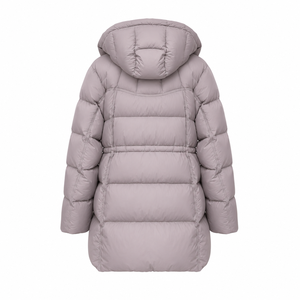 Chaqueta Larga Acolchada con Capucha para Mujer, Color Morado Claro, con Aislamiento de Plumón de Ganso de 200 Fill Power - Product Image 2