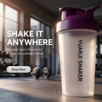 Bouteilles de shaker de protéines en plastique personnalisées avec logo d'usine, 400 ml et 600 ml, avec boule en métal et poignée portable, emballage en boîte