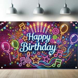 Fondo de Fotografía de Neón de <span class=keywords><strong>Feliz</strong></span> <span class=keywords><strong>Cumpleaños</strong></span> en Oferta, Banner para Fiesta, Fondo para Baby Shower, Personalizable - Product Image 2