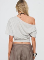 Haut court personnalisable pour femme, réversible, asymétrique à une épaule, froncé, taille ajustée, en maille extensible douce, 2-en-1, à manches courtes, style chemisier et t-shirt quotidien
