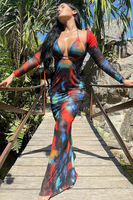 Tenues de plage : Cache-maillots de bain, Ensembles de bikinis 3 pièces, Robes femme à découpes couleur dégradée, Maillots de bain sexy en maille avec protection solaire