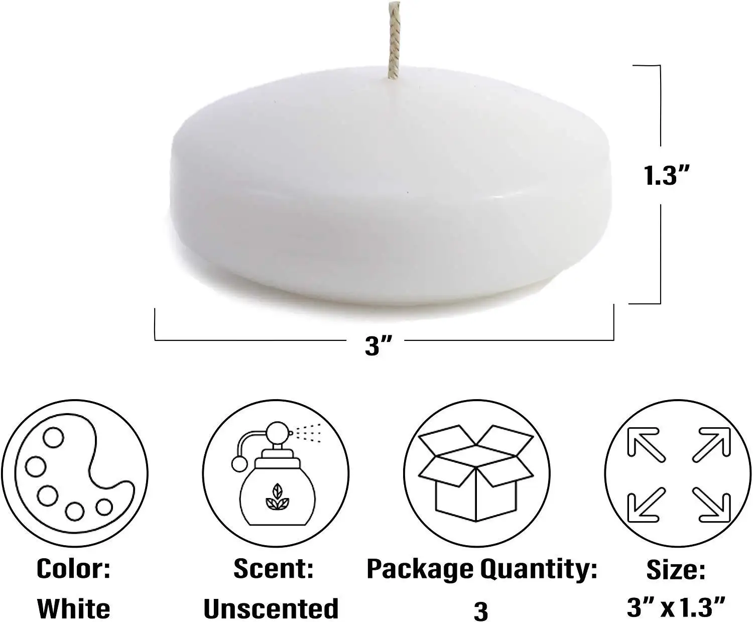 Unscented Waterproof Floating Candles Home Decor Parafina Wax para Wedding Party Factory Atacado 3 Inch Holiday Candle Pillar