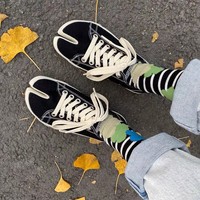 Chaussettes à deux orteils en coton peigné pour femme, chaussettes Jacquard multicolores, japonaises, à fleurs, Art, sexy