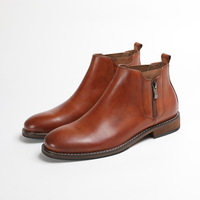 Bottes Chelsea rétro d'hiver britanniques pour hommes, cuir véritable, respirantes, fermeture éclair tendance, marque tendance, confortables, solides, pour le bureau