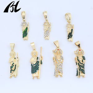 Mạ Vàng Brass Tôn Giáo Hình Mặt Dây Chuyền Zircon Màu Xanh Lá Cây/Màu Sắc Trắng Closeout Bán Giá Bán Buôn Cho Cross-Biên Giới Thương Mại Điện Tử - Product Image 4