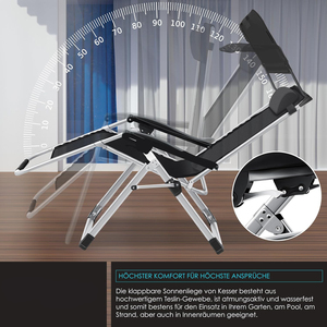 Chaise longue <span class=keywords><strong>de</strong></span> jardin pliable <span class=keywords><strong>XXL</strong></span>, résistante aux intempéries, charge maximale 200 kg, chaise longue inclinable à gravité zéro, chaise longue réglable - Product Image 3