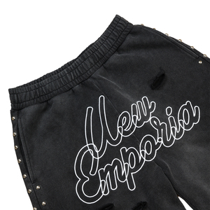 Pantalones Cortos Deportivos TOPSHOW con Logotipo Personalizado, Lavado Ácido, Dobladillo Crudo, Estilo Holgado, Vintage, Streetwear Esencial para Hombre - Product Image 3