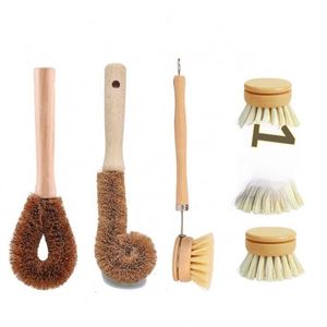 Natural Coconut Fiber Pot <b>Brush</b> Set Mini Wooden <b>Handle</b> Kitchen Scrubbers Eco-Friendly & Non-Scratch 72g Lightweight - Product Image 1