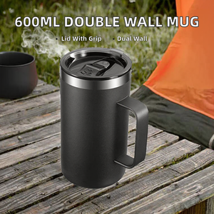 Mug à café isotherme en acier inoxydable à double paroi de 600 ml (20 oz) avec poignée, personnalisable avec logo, pour bière, camping, portable - Product Image 2