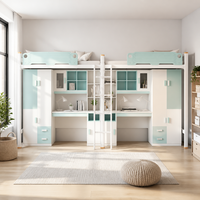 Lit superposé double multifonctionnel avec poste de travail et solution de rangement pour chambre d'enfant, d'adolescent ou appartement
