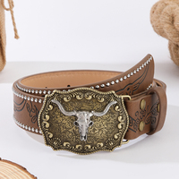 Ceinture en jean polyvalente pour jeunes avec boucle en alliage tête de taureau western et impression par transfert thermique – Grande vente pour l'UE, les États-Unis et l'Asie du Sud-Est