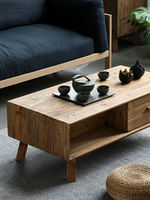 Table basse multifonctionnelle en bois rustique antique avec tiroir de rangement et étagère ouverte, meubles de salon