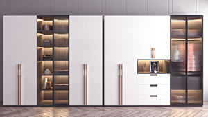 <span class=keywords><strong>Armario</strong></span> integrado de lujo moderno Marco de metal en tono claro Pantalla abierta Almacenamiento cerrado Iluminación empotrada con vegetación otomana - Product Image 3