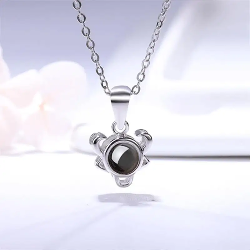 Wholesale Fashion Jewelry S925 Silver Zodiac Sign Necklace One Hundred Kinds Of I Love You Memory Collarbone Necklace For Women