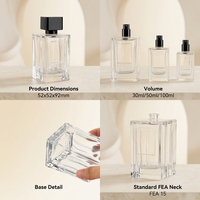 Flacon de parfum vide en verre rectangulaire 50 ml 100 ml avec pompe noire, bouchon carré mat, logo personnalisé, vente en gros, usine OEM